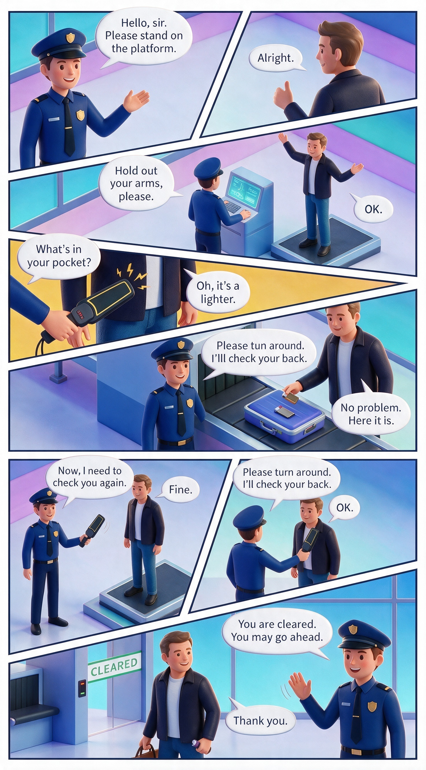 机场安检情景漫画
